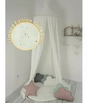 Muslin Canopy White Gold Dots