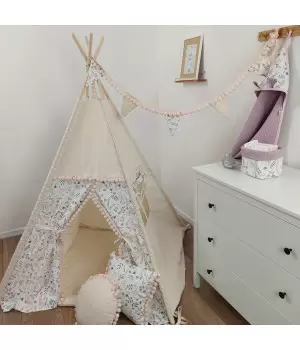 Teepee with pompoms Natural...